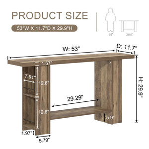 53-Inch 2-Tier Farmhouse Console Table with Side Shelves