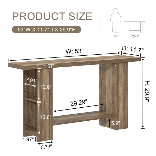 53-Inch 2-Tier Farmhouse Console Table with Side Shelves