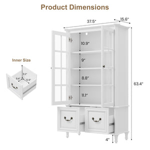 63" Tall Bookshelf with Glass Doors & Drawers