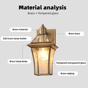 Brass Outdoor Wall Lanterns 2-Pack – Waterproof Glass Shade Sconces for Porch, Front Door & Entryway