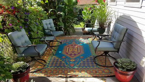 Outdoor Turkish Pattern Area Rug - Aqua, 6 ft x 9 ft