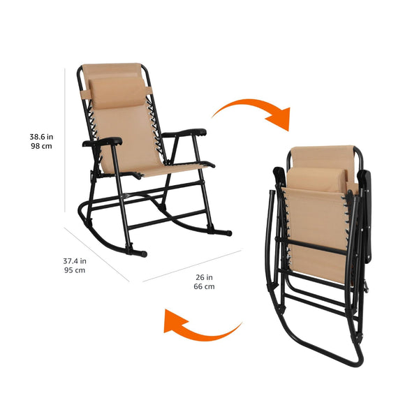 Folding Outdoor Rocking Chair with Padded Headrest