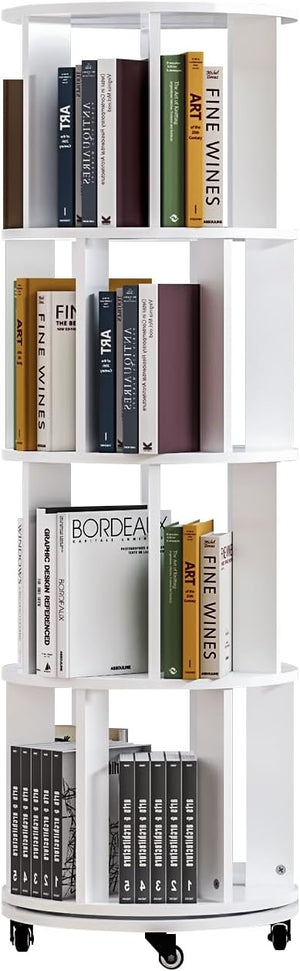 Rotating Bookshelf Tower with Wheels