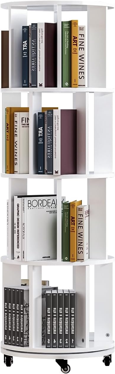 Rotating Bookshelf Tower with Wheels