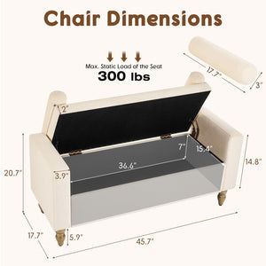 Linen Storage Ottoman Bench with Solid Wood Legs