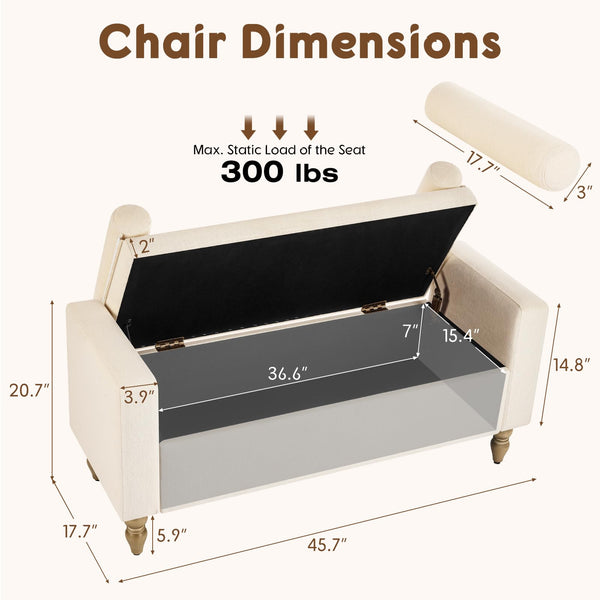 Linen Storage Ottoman Bench with Solid Wood Legs