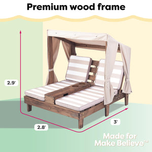 Kids Outdoor Double Chaise Lounge with Canopy & Cup Holders