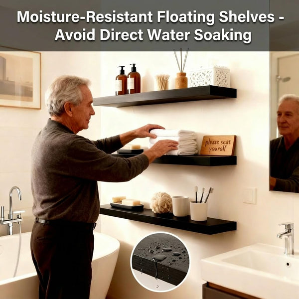 Black Floating Shelves for Wall 36 Inch – Set of 3 with Invisible Brackets