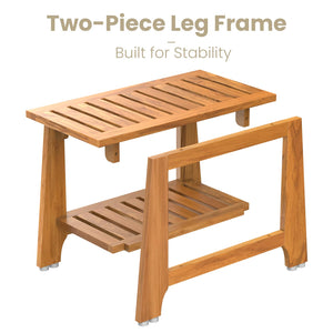 NNN 24" Commercial Teak Shower Bench - 8 Non-Slip Leveling Feet & 350 lbs Capacity | Rock-Solid Stability for Seniors & Spa Safety | Waterproof Design for Saunas/Outdoor Pools (Patented)
