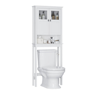 Over-Toilet Bathroom Storage Cabinet with Glass Doors & Adjustable Shelves