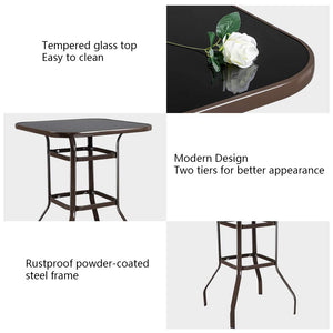 Outdoor Bar Height Table with Square Tempered Glass Top