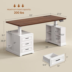63" Electric Standing Desk with Drawers, Storage & Power Outlets