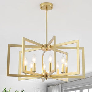 Black Lantern Chandelier – 8-Light Foyer Pendant for High Ceilings