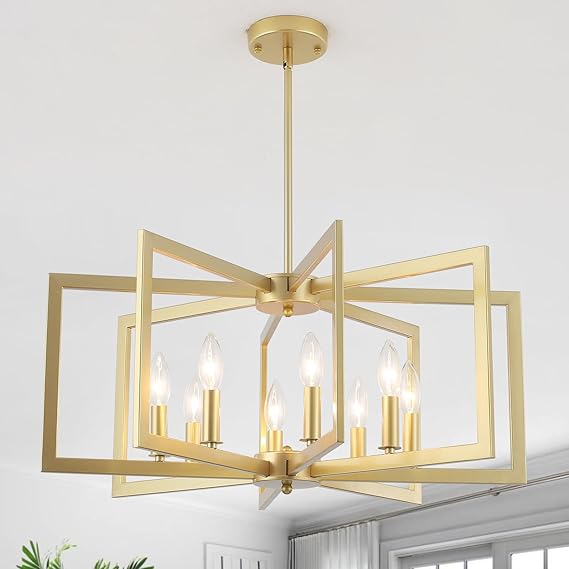 Black Lantern Chandelier – 8-Light Foyer Pendant for High Ceilings