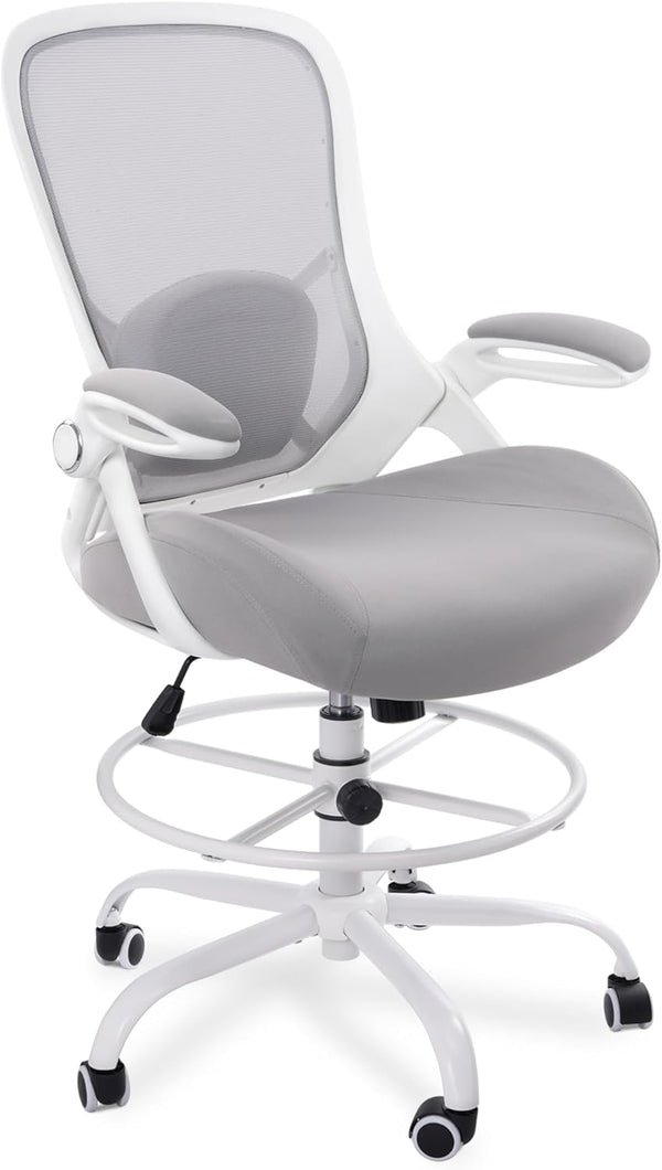 Tall Drafting Chair with Flip-Up Armrests & Adjustable Footrest
