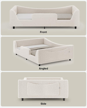 Full Size Montessori Floor Bed with High Rails & Teddy Fleece Upholstery