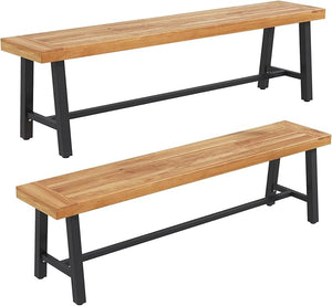 63-Inch Acacia Wood Outdoor Bench with Metal Legs