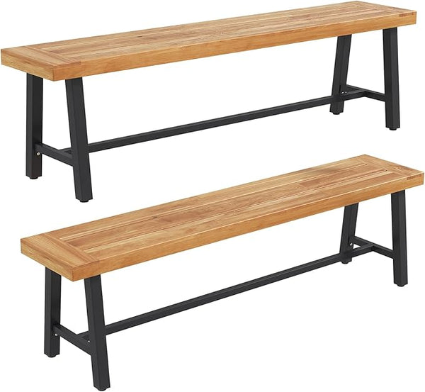63-Inch Acacia Wood Outdoor Bench with Metal Legs