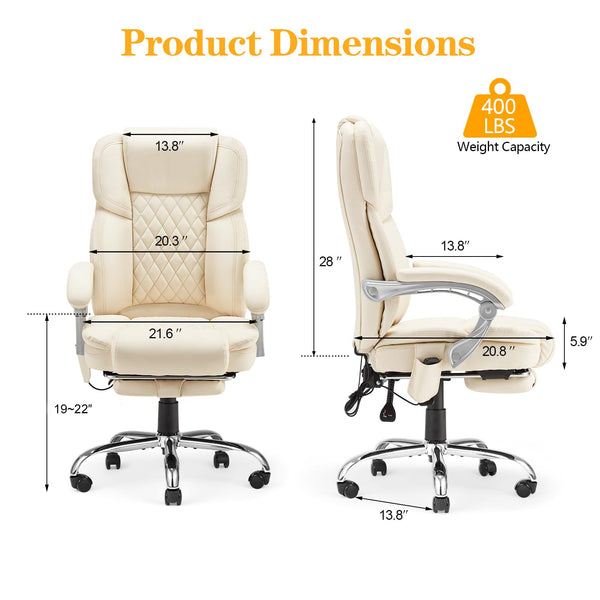 Executive Office Chair with Footrest, Massage & Heat