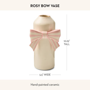 Pink Ceramic Bow Vase with Floral Accent