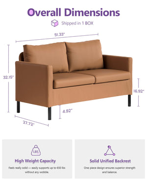 2-Seater Faux Leather Loveseat Sofa
