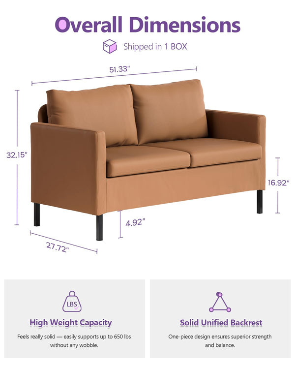 2-Seater Faux Leather Loveseat Sofa