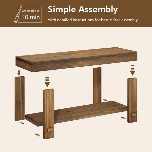 Solid Wood Entryway Bench with Storage Shelf