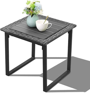 Square Wicker Outdoor Side Table Set of 2 – Rattan Patio End Tables