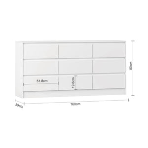 9-Drawer Horizontal Wood Dresser – White