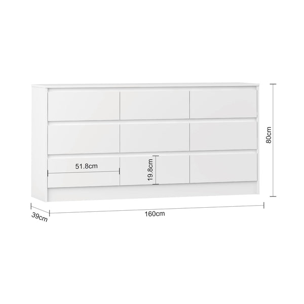 9-Drawer Horizontal Wood Dresser – White