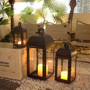 Decorative Candle Lanterns Set of 3 – Large Metal & Glass Outdoor Indoor Lanterns