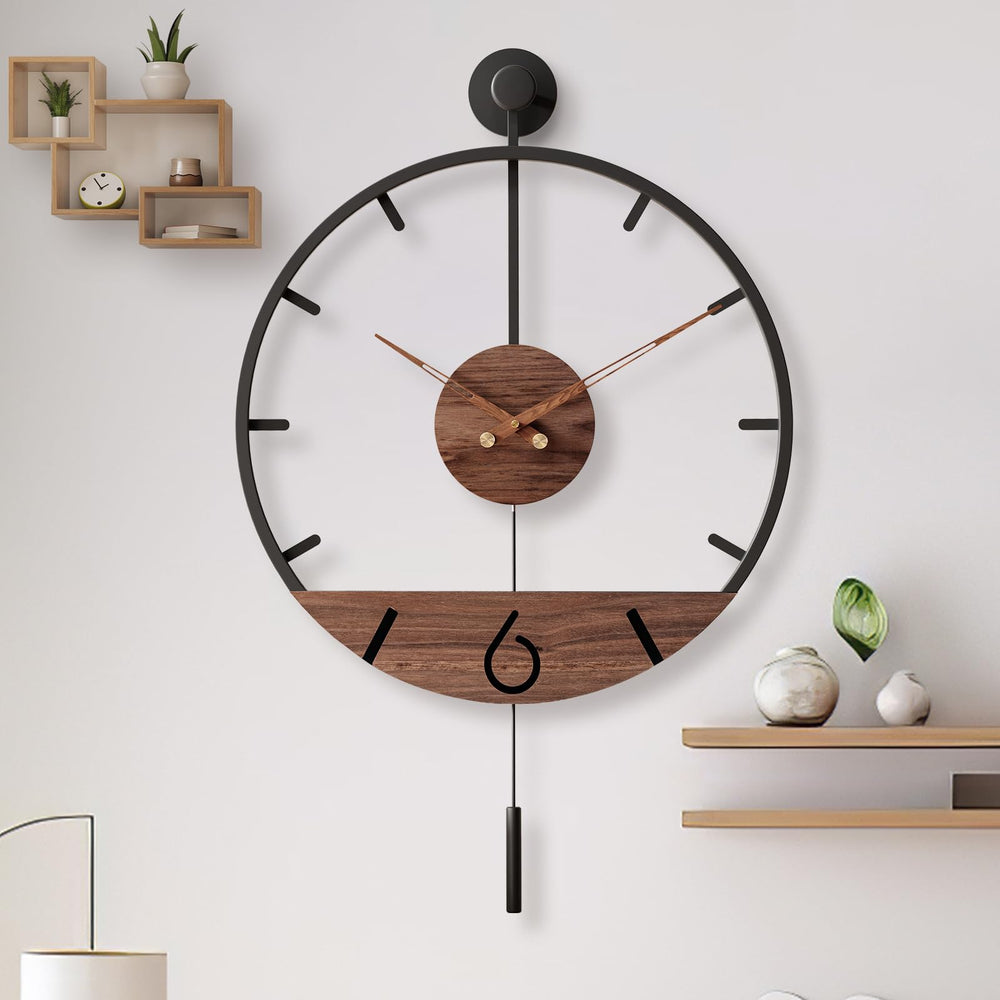 Large Modern Pendulum Wall Clock – 34.6×24 Inch Walnut Analog