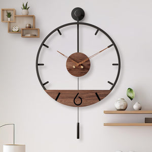 Large Modern Pendulum Wall Clock – 34.6×24 Inch Walnut Analog
