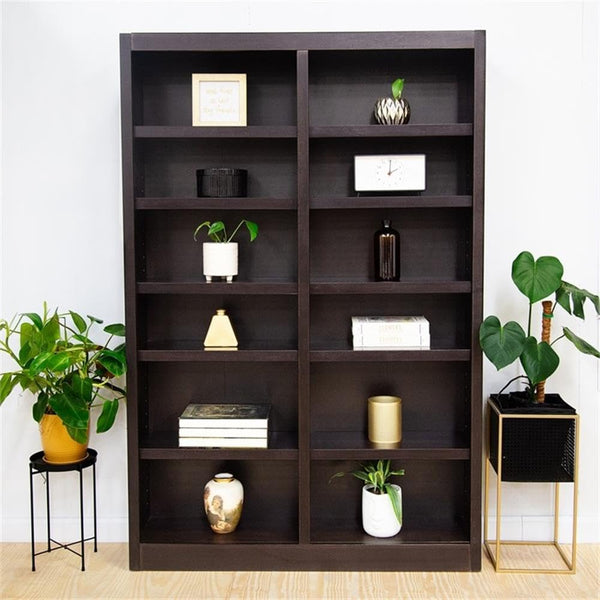Double Wide Wood Bookcase 84" – 12 Shelves
