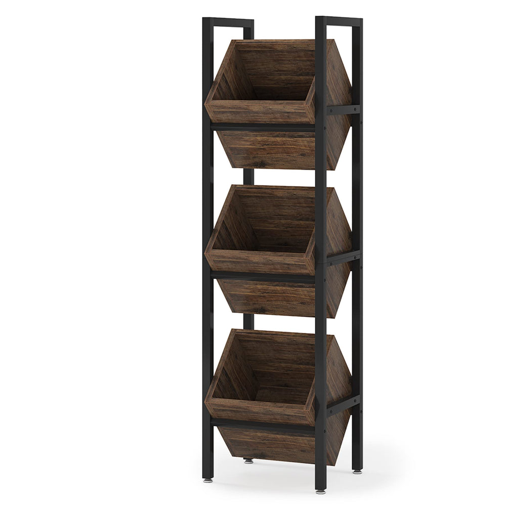 3-Tier Freestanding Wooden Wine Rack with Metal Frame