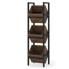 3-Tier Freestanding Wooden Wine Rack with Metal Frame