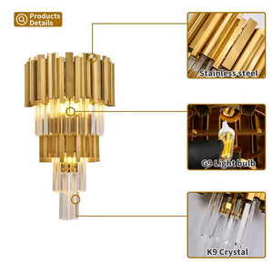 Modern Crystal Gold Wall Sconce 3-Light