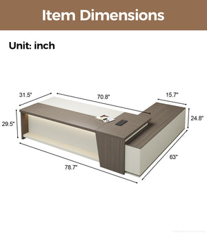 L-Shaped Executive Desk with Drawers & LED Lighting