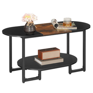Oval Coffee Table with 2-Tier Open Storage Shelf