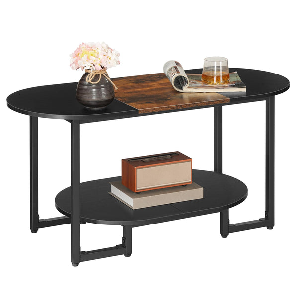 Oval Coffee Table with 2-Tier Open Storage Shelf
