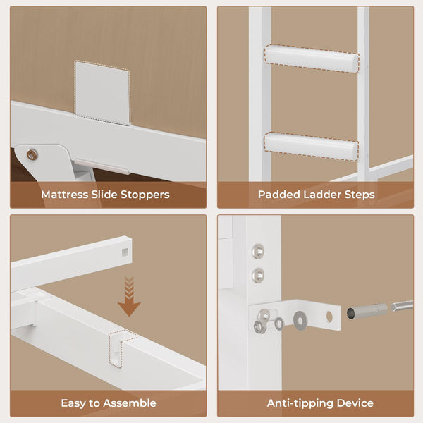 Twin Over Twin Bunk Bed with Desk & LED Light