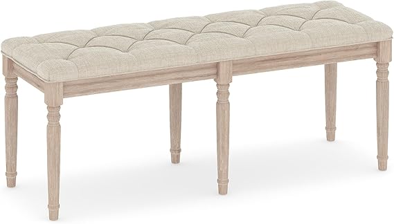 47.5" Tufted Upholstered Bench with Rubber Wood Frame