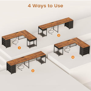 L-Shaped Desk with Drawers & Power Strip