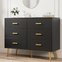 6-Drawer Dresser with Gold Handles | Modern Wooden Chest for Bedroom