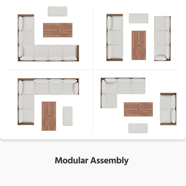 8-Piece Outdoor Patio Sectional Furniture Set with Adjustable Backrests & Storage Ottoman