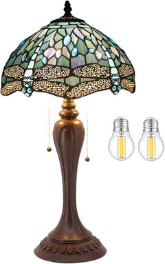 Tiffany Table Lamp Sea Blue Dragonfly Stained Glass