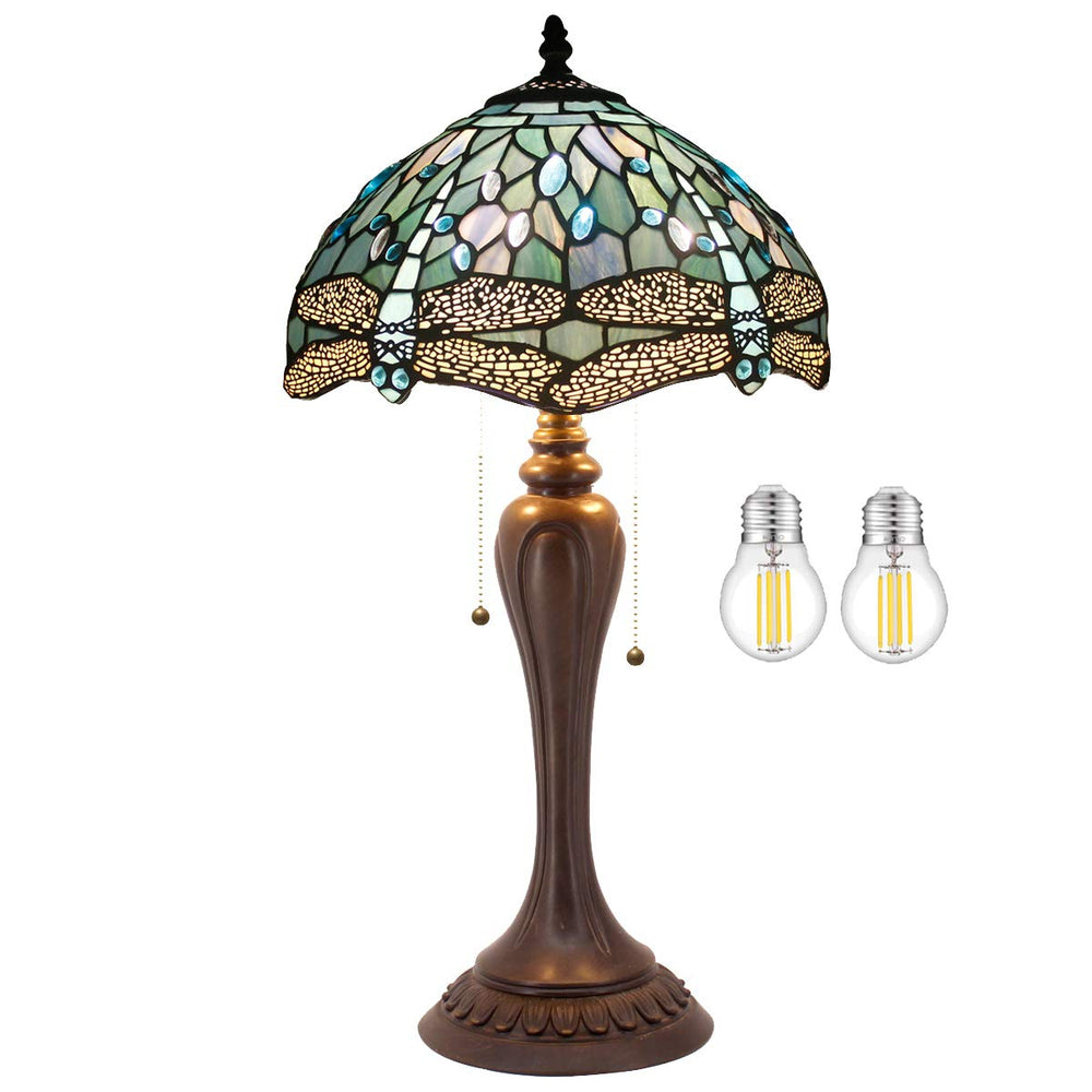 Tiffany Table Lamp Sea Blue Dragonfly Stained Glass