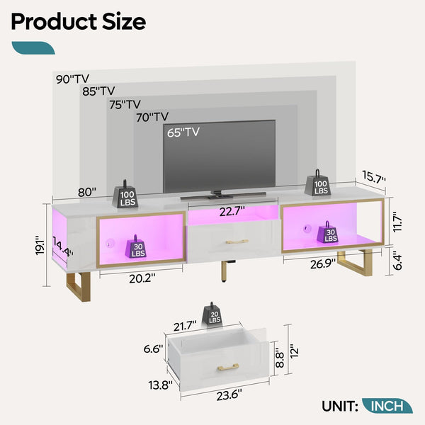 80 Inch LED TV Stand with Storage and Drawer