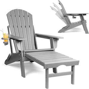 Adjustable Folding Adirondack Chair with Ottoman & Cup Holder