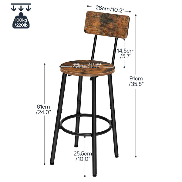 Round Bar Stools Set of 2 with Back